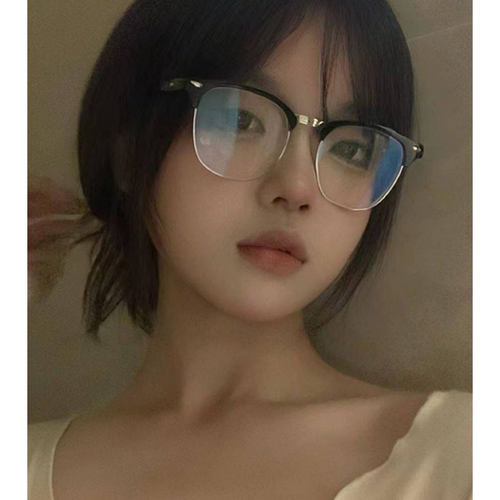 日系复古黑色半框近视眼镜女