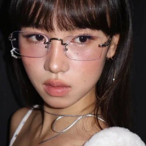 银色无框直井怜同款平光眼镜女辣妹Y2K金色御姐感纯欲风眼镜框架