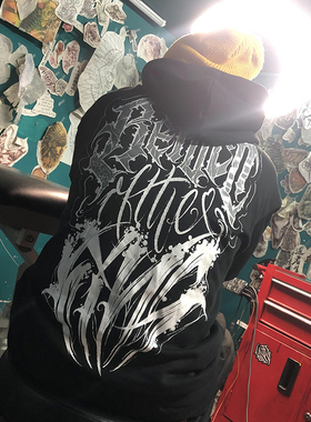 原创LWA国潮奇卡诺花体字西海岸高街头 美式宽松加厚纯棉印花卫衣