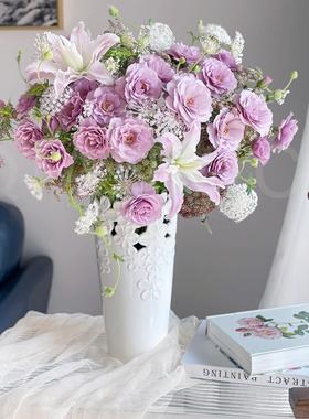 浮雕花瓶高温陶瓷插花艺大号30cm水培大飞燕玫瑰牡丹家居饰品