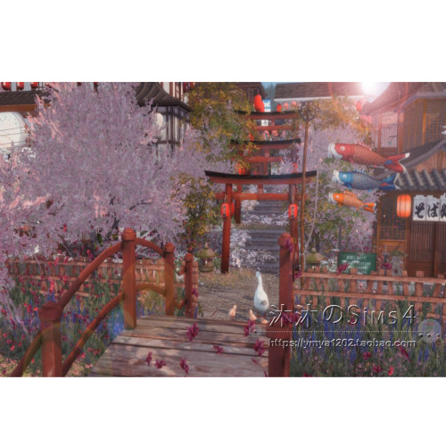 模拟人生4CC房屋mod|樱花鸟居商业街|拍照地一套带家具50x50|#275