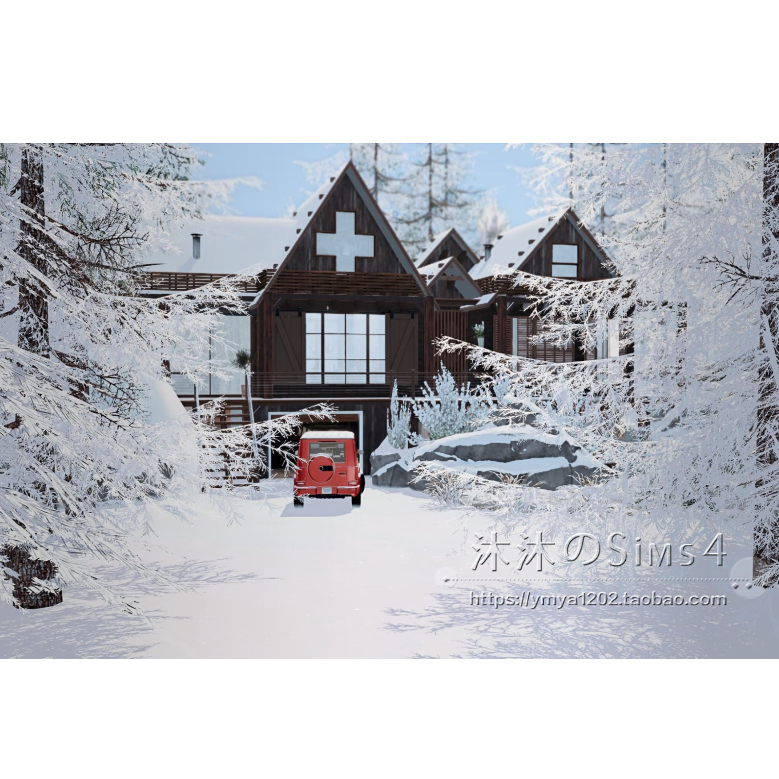 模拟人生4CC房屋mod|冬令时木屋|1卧1卫|住宅带家具|50x50|#385