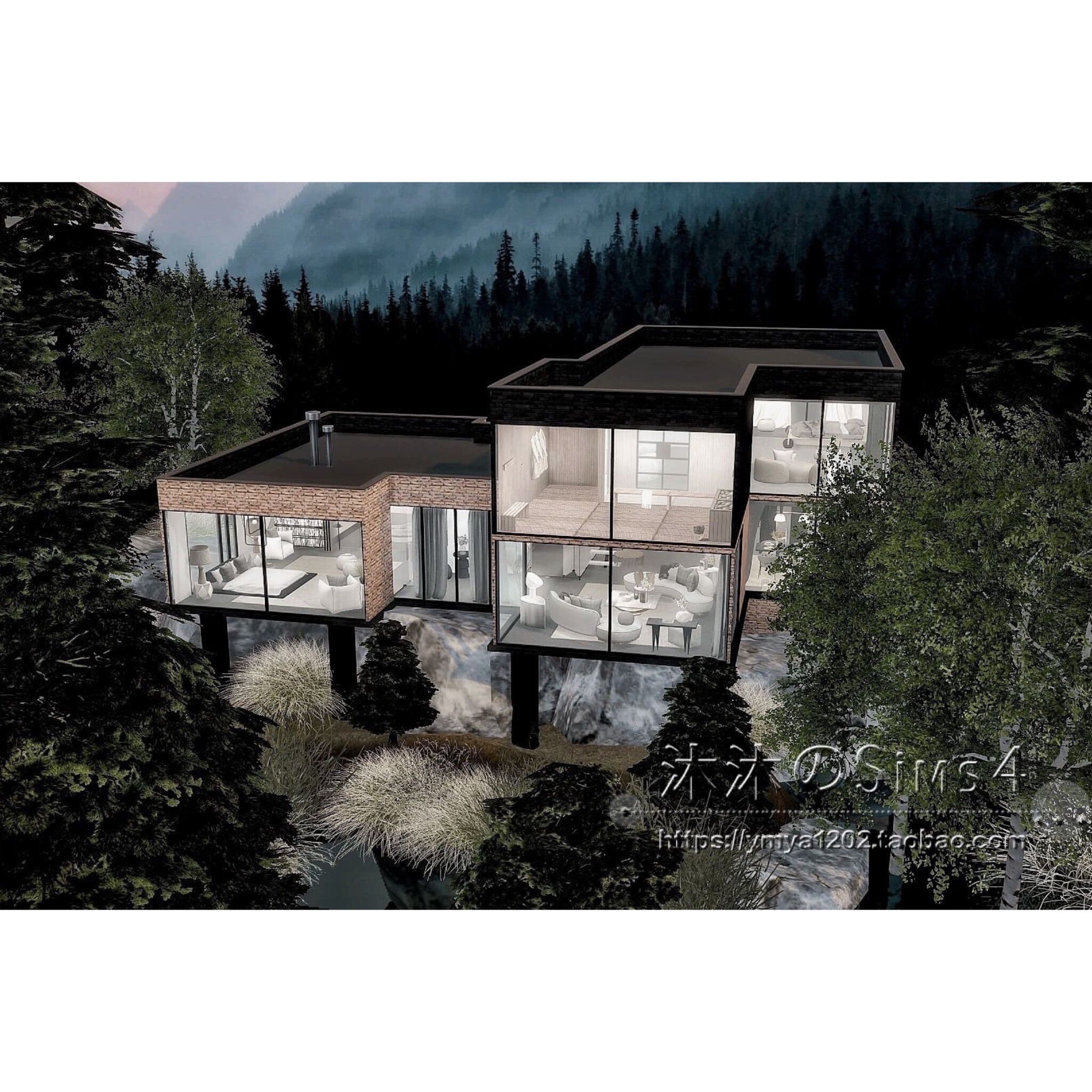模拟人生4CC房屋mod|森林湖畔别墅|2卧2卫|住宅带家具|50x40|#389