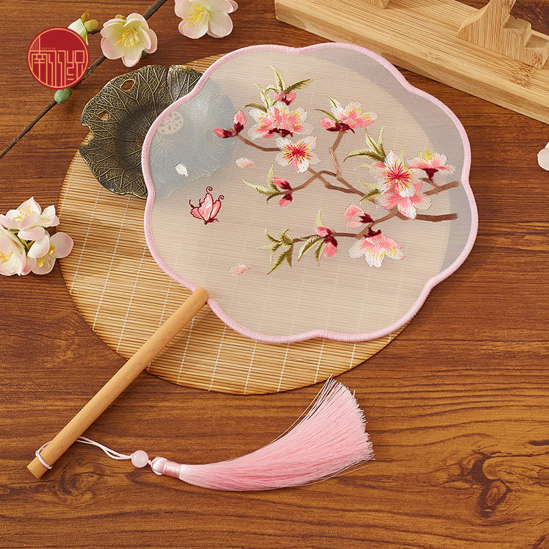南羽织团扇桃花双面绣品质舞蹈扇