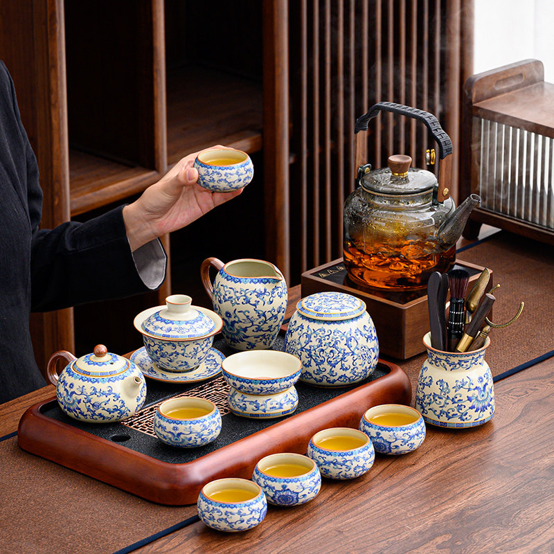 2025新款青花茶具套装家用办公室整套泡茶壶陶瓷功夫电陶炉煮茶炉
