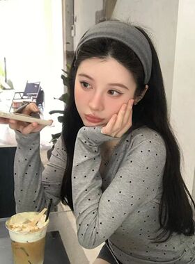 基础款百搭宽边发箍秋冬高颅顶高级感灰色针织头箍加宽发带头饰品