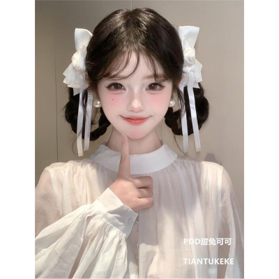 小众氛围感白色蝴蝶结花朵发夹