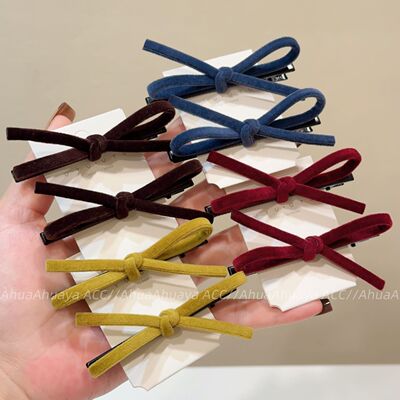 AhuaAhuaya秋冬新款韩版时尚甜美彩色丝绒立体蝴蝶结发夹鸭嘴夹