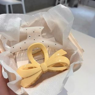 法式 奶油色交叉蝴蝶结抓夹百搭少女白色波点弧形鲨鱼夹盘发夹饰品
