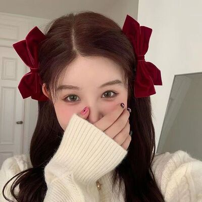 复古黑色丝绒蝴蝶结发夹女后脑勺公主头侧边刘海对夹一字夹发饰品