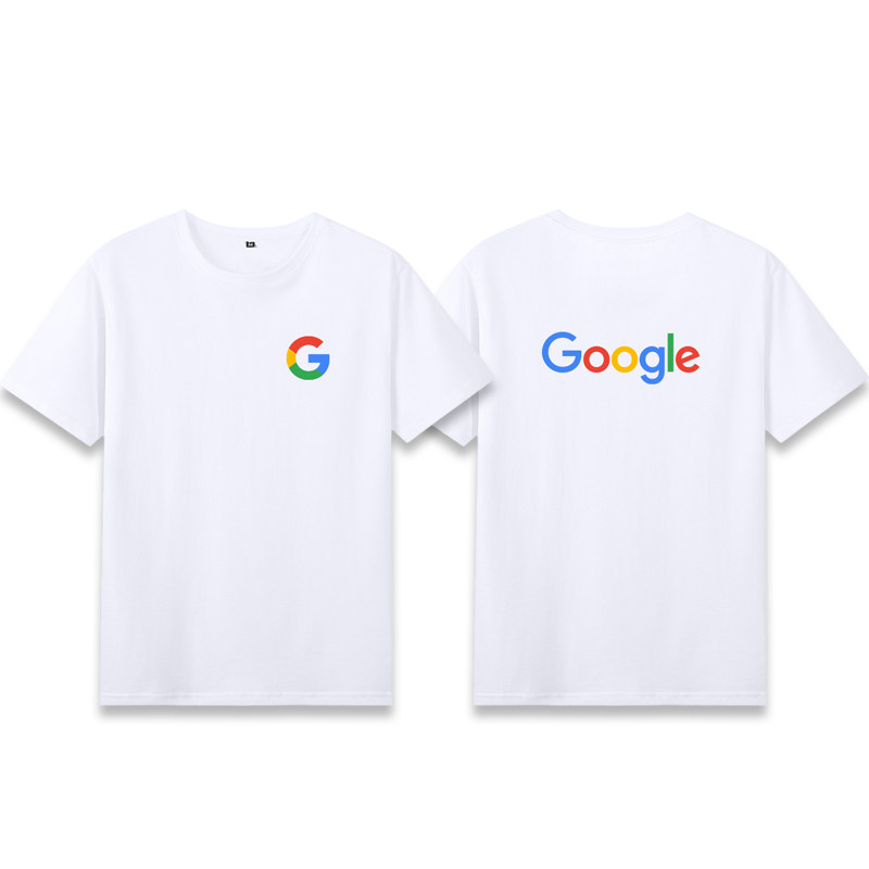 谷歌google logo程序员夏季圆领短袖纯棉T恤标志印花科技字母定制
