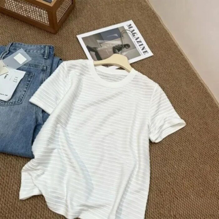 实价 广州面料 100聚酯纤维  后包领 纯色短袖T恤女