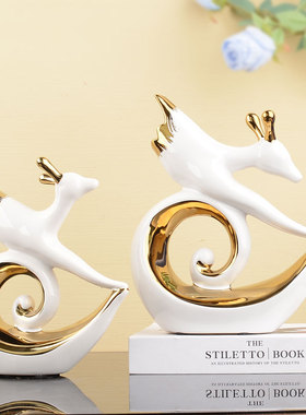 客厅鹿摆件家居饰品现代轻奢创意摆设个性陶瓷工艺玄关酒柜装饰品