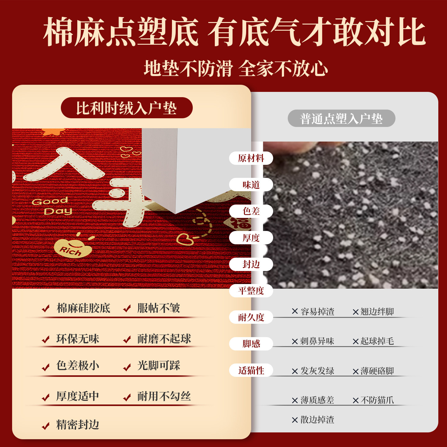 红色喜庆入户门地垫家用门口进门耐脏防滑地毯高级感可裁剪脚垫子,居家布艺,入户地垫,淘宝优惠券,粉丝福利购,淘宝优惠卷