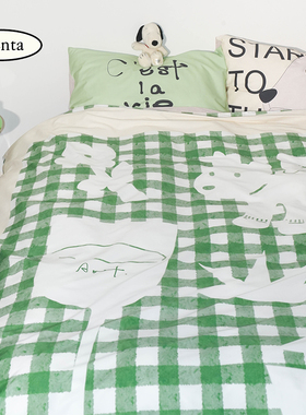 薄荷岛“放青松”法式复古风全棉纯棉四件套床上用品被套床单