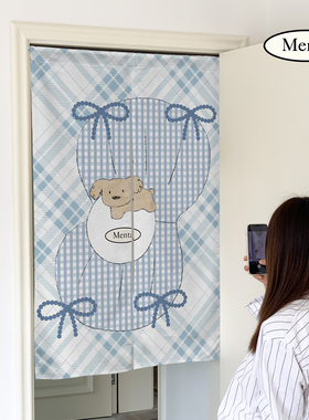 薄荷岛《小狗系列》棉麻门帘半遮帘卧室隔断帘免打孔厨房遮挡帘