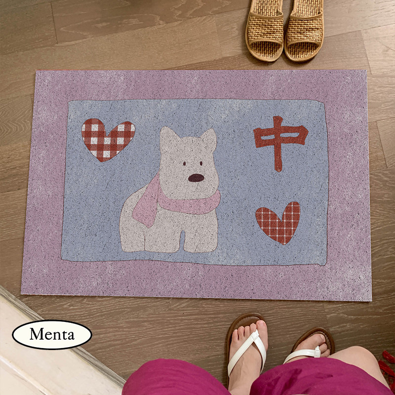 MENTA “麻将小狗”原创创意丝圈入户门地垫门厅玄关脚垫地毯耐脏