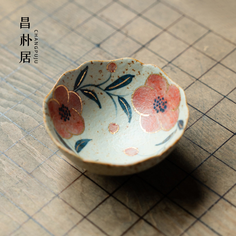 主人杯女陶瓷茶杯青花火石红纯手绘桃花莲花杯品茗杯普洱杯子单个