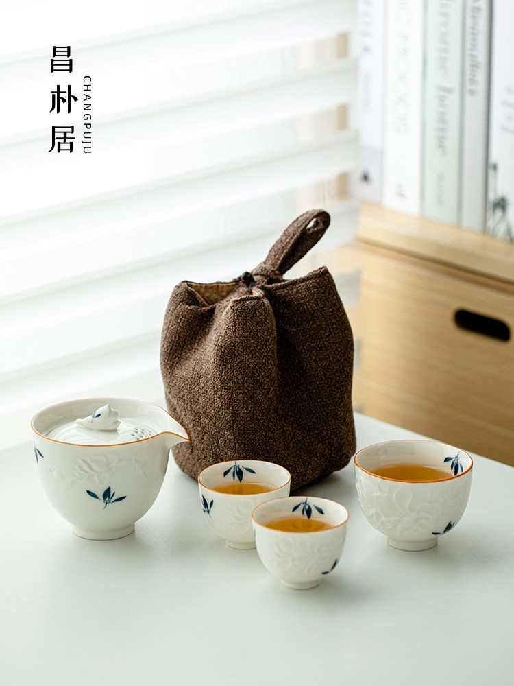 泡茶壶茶杯快客杯纯手绘蝴蝶兰花手抓壶一壶三杯便携旅行茶具套装