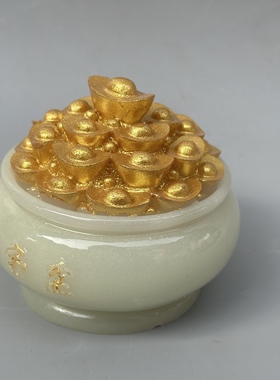 夜光石聚宝盆招财摆件客厅书房立体祈福装饰小摆件发光收藏摆设款