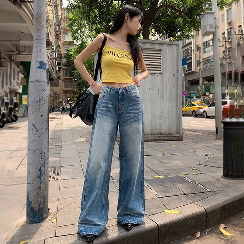 RJVO复古做旧水洗牛仔裤女