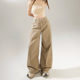 女秋季 直筒长裤 新款 时尚 宽松高腰拖地阔腿裤 RJVO卡其色垂感牛仔裤