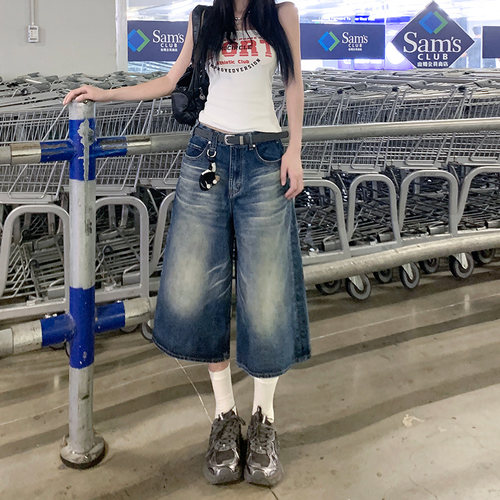 RJVO复古阔腿牛仔裤女夏季