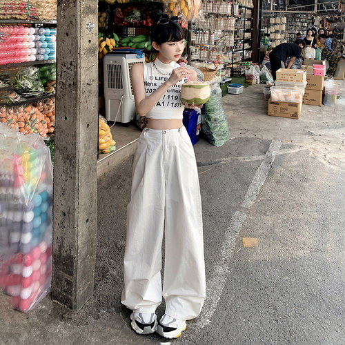 RJVO复古可调节腰阔腿裤女春季