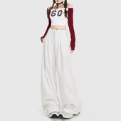 设计感白色宽松垂感百搭直筒牛仔裤 女新款 复古褶皱阔腿裤 RJVO美式