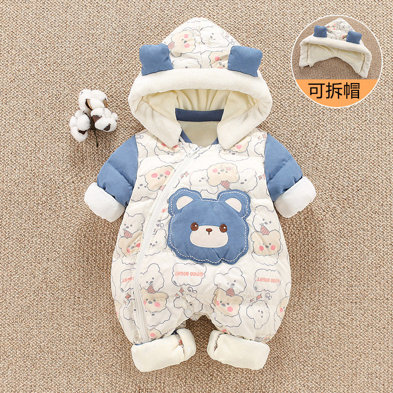 婴儿羽绒服连体衣宝宝冬装外出哈衣冬季衣服加厚抱衣白鸭绒轻薄潮