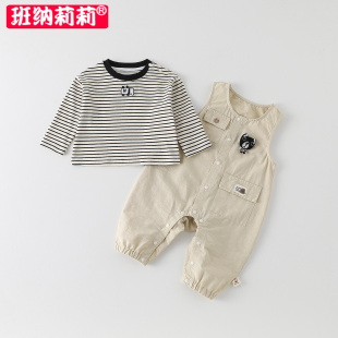 T恤连身背带裤 婴儿春装 长袖 0一2岁宝宝衣服春季 连体衣两件套1 套装