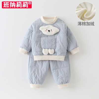 婴幼儿童套装秋冬装2025新款宝宝薄棉夹棉卫衣卫裤秋冬保暖两件套