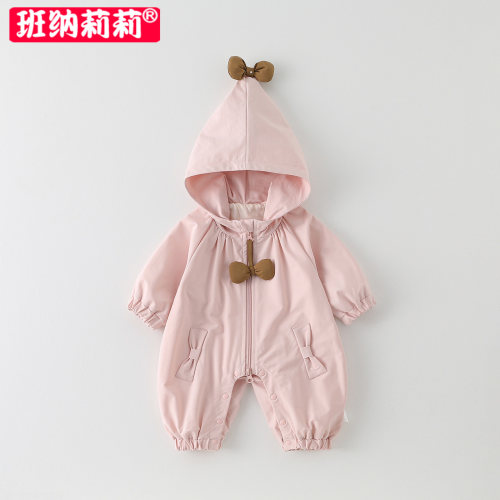春秋女宝连帽防风外出连体衣哈衣