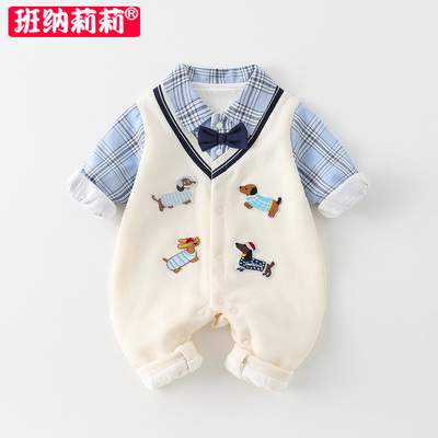 婴儿衣服秋装满月百天宝宝连体衣春秋季超萌外出服长袖学院风哈衣