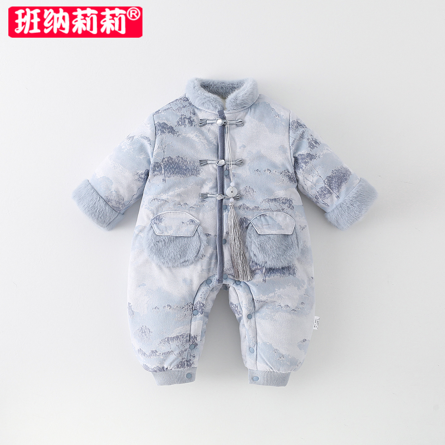 婴儿冬装衣服棉袄男宝宝冬季连体衣中国风哈衣加厚夹棉新中式外套