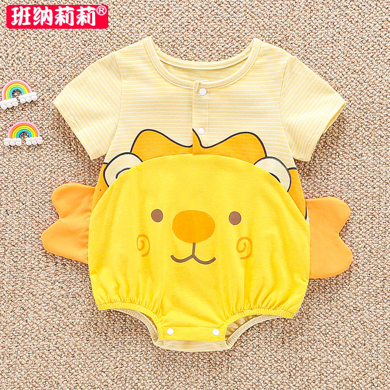 超萌婴儿包屁衣夏装短袖纯棉衣服新生儿三角哈衣可爱超洋气外出薄