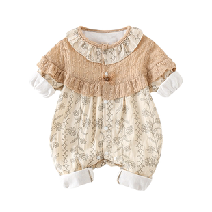 韩系婴儿衣服秋装女宝宝薄款连体衣满月百天洋气公主外出爬服外套