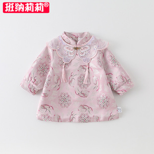 女宝宝连衣裙长袖春秋款婴儿公主裙周岁礼服外出中国风秋装旗袍裙