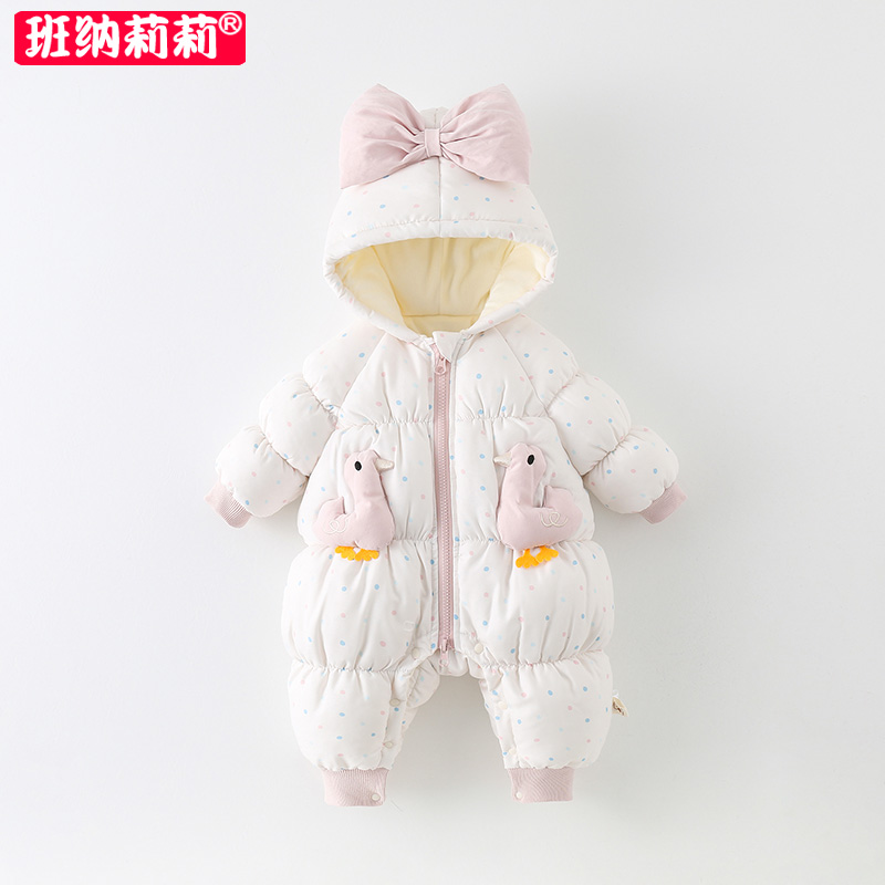 婴儿冬装衣服女宝宝冬季连体衣超萌可爱公主哈衣加厚夹棉连帽外套