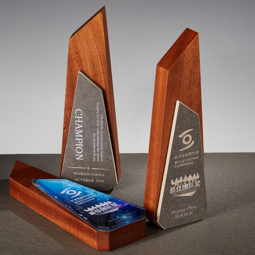 大理石定制实木活动彩色水晶奖杯