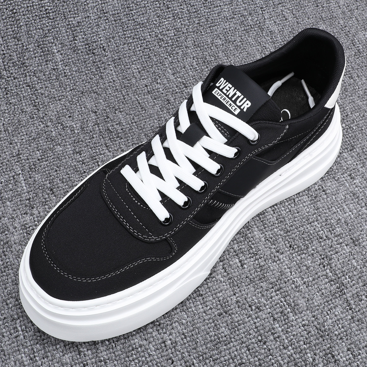 夏季透气帆布鞋男款厚底轻便系带休闲板鞋简约百搭青年潮流男鞋子