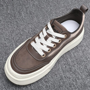 真皮厚底男鞋2026春季新款时尚拼色男士休闲鞋软底轻便增高板鞋潮