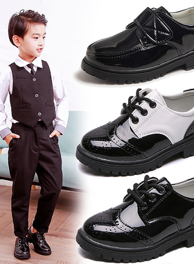 儿童皮鞋男童英伦风男孩演出男生黑色加绒主持人礼服宝宝鞋子软底