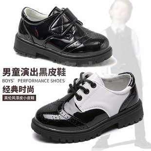 儿童皮鞋男童黑皮鞋英伦风男孩演出表演加绒学生花童主持人小皮鞋