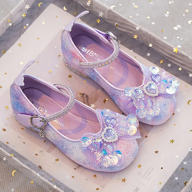 女童皮鞋甜美风女孩公主鞋春季蝴蝶结亮片演出表演软底舞蹈鞋单鞋