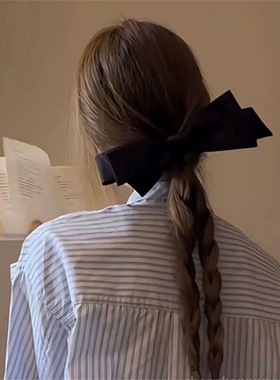 法式黑色缎面大蝴蝶结发夹女新款显脸小顶夹后脑勺发卡头饰新款