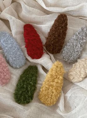 韩版毛绒彩色羊羔毛BB夹侧边发夹少女可爱秋冬刘海夹掰掰夹发饰