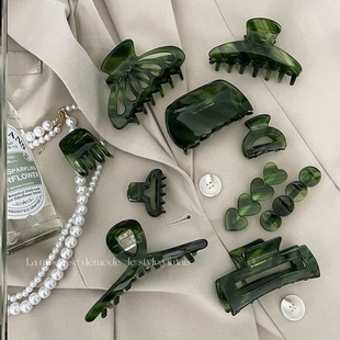 高级感绿色系斜纹醋酸抓夹温柔后脑勺鲨鱼夹洗澡夹盘发夹头饰