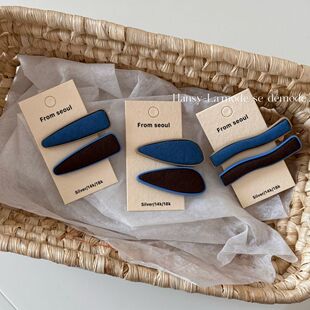 一对装牛仔蓝色复古风咖拼色发夹小众高级感鸭嘴夹侧边刘海夹发卡