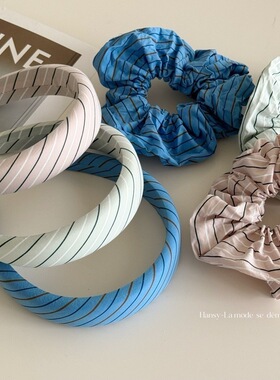 薄荷粉绿色条纹发箍韩版清新色百搭高支棉日常发圈氛围感百搭发饰